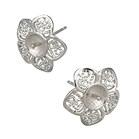 Sterling Silver Earring Stud Component, 925 Sterling Silver, Flower 1mm, 0.9mm 