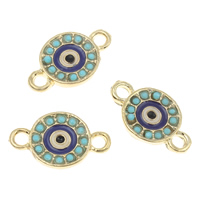 Evil Eye Jewelry Connector, Zinc Alloy, Flat Round, KC gold color plated, evil eye pattern & with resin rhinestone & enamel & 1/1 loop, lead & cadmium free Approx 2mm 