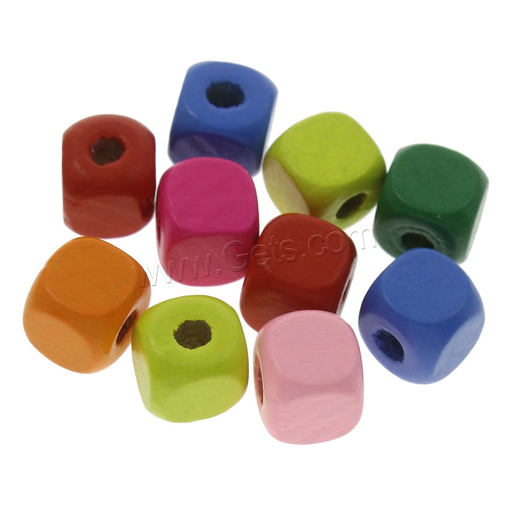 Gefärbtes Holz Perlen, Quadrat, verschiedene Größen vorhanden, gemischte Farben, Bohrung:ca. 1mm, 900PCs/Tasche, verkauft von Tasche
