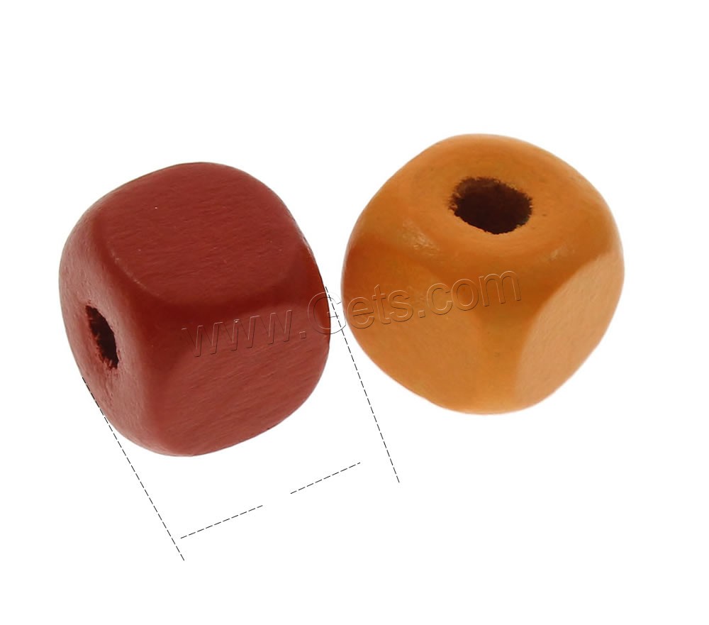 Dyed Wood Beads, Square, different size for choice, mixed colors, Hole:Approx 1mm, Sold By Bag