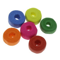 Gefärbtes Holz Perlen, Rondell, gemischte Farben, 6x3mm, Bohrung:ca. 1mm, 4800PCs/Tasche, verkauft von Tasche