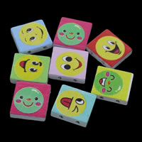 Wood Facial Expression Beads, printing, mixed & double-hole Approx 1mm 