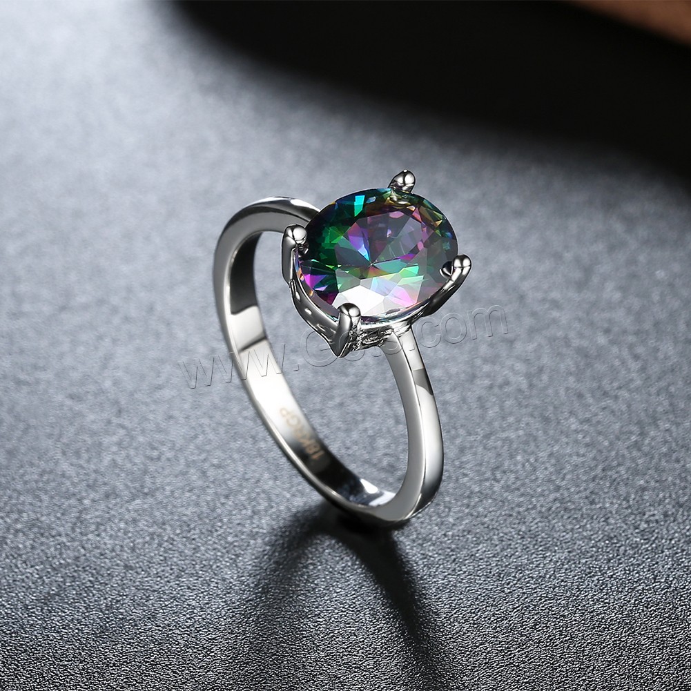 Favourer ® палец кольцо, Латунь, Плоская овальная форма, покрытый платиной, разный размер для выбора & с кубическим цирконием, 11x8mm, продается PC