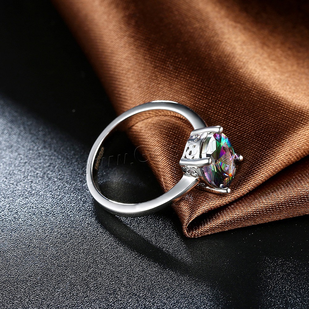 Favourer ® палец кольцо, Латунь, Плоская овальная форма, покрытый платиной, разный размер для выбора & с кубическим цирконием, 11x8mm, продается PC