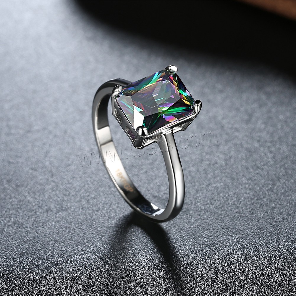 Favourer ® палец кольцо, Латунь, Прямоугольная форма, покрытый платиной, разный размер для выбора & с кубическим цирконием, 8x11mm, продается PC