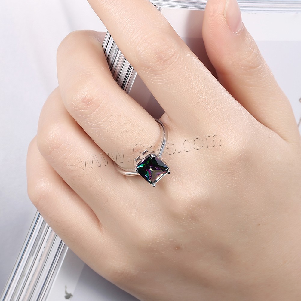 Favourer ® палец кольцо, Латунь, Прямоугольная форма, покрытый платиной, разный размер для выбора & с кубическим цирконием, 8x11mm, продается PC