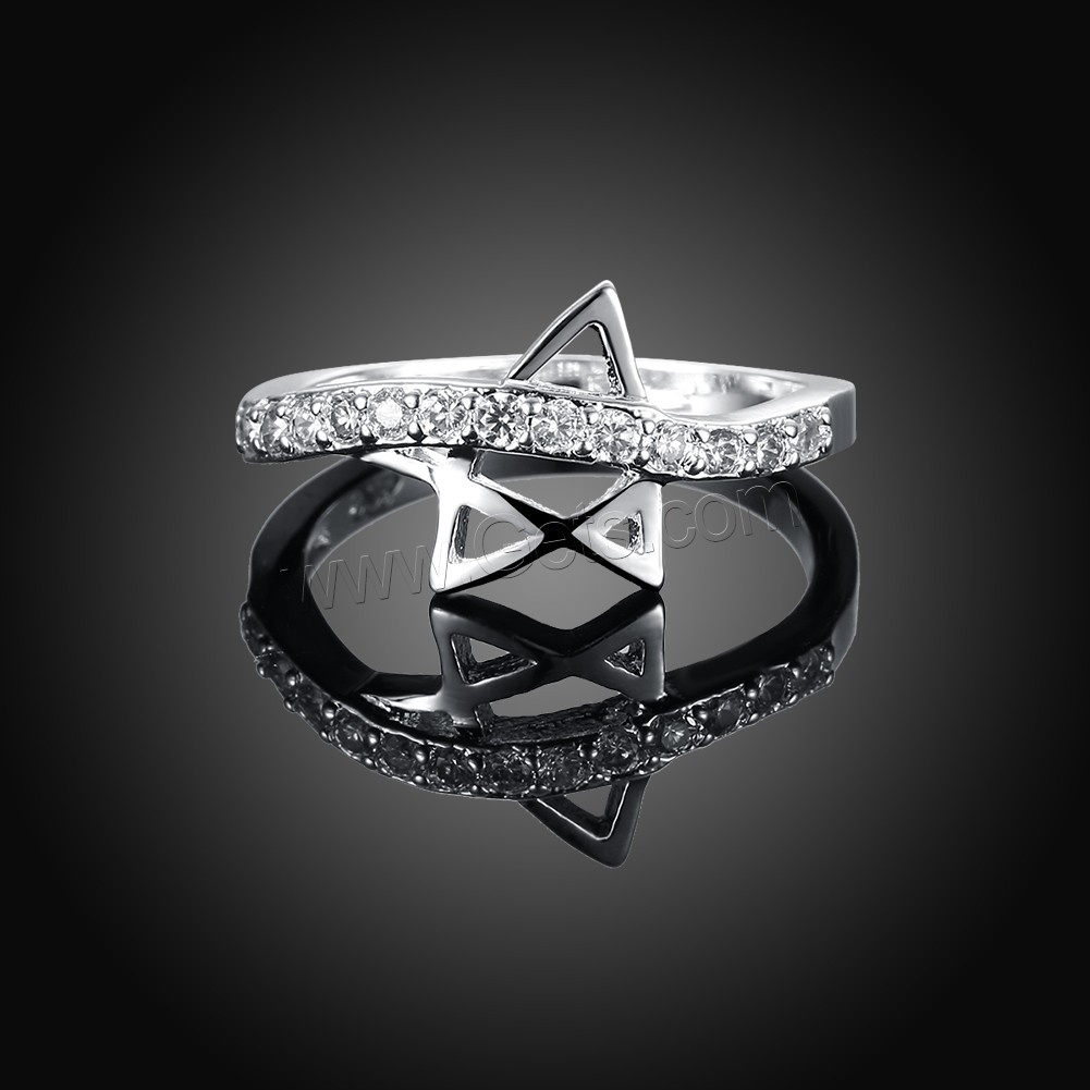 Brass, Star, real silver plated, different size for choice & micro pave cubic zirconia, Sold By PC
