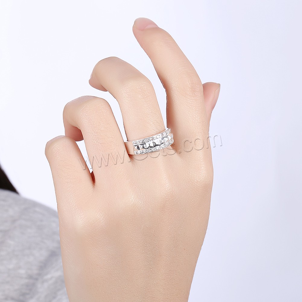 Brass Finger Ring, real silver plated, different size for choice & micro pave cubic zirconia, Sold By PC