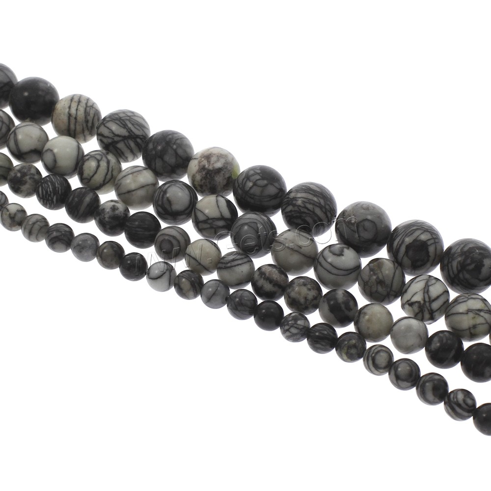 Black Silk Stone Bead, Network Stone, Round, different size for choice, Hole:Approx 1mm, Length:Approx 14.5 Inch, Sold By Strand