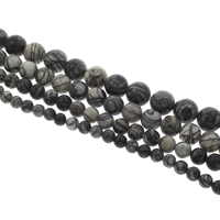 Black Silk Stone Bead, Network Stone, Round Approx 1mm Approx 14.5 Inch 