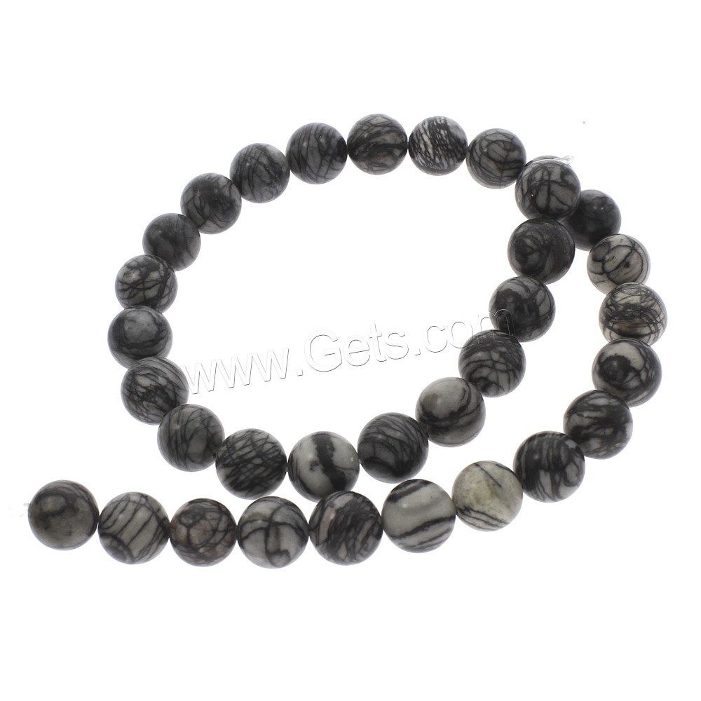 Черный шелк камень, Камень Черный шелк, Круглая, разный размер для выбора, отверстие:Приблизительно 1mm, длина:Приблизительно 14.5 дюймовый, продается Strand