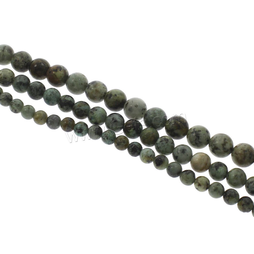 Naturelles perles Turquoise africaines, turquoise africaine naturelle, Rond, normes différentes pour le choix, Trou:Environ 1mm, Longueur:Environ 14.5 pouce, Vendu par brin