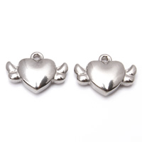 pendentifs de cœur en inox , acier inoxydable, Coeur avec des ailes, couleur originale Environ 1mm, Vendu par PC