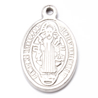 Stainless Steel Saint Pendant, Flat Oval, Christian Jewelry & with letter pattern, original color Approx 1mm 