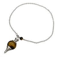 Tiger Eye Pendulum, with Brass, platinum color plated, natural & oval chain   Approx 11.5 Inch 