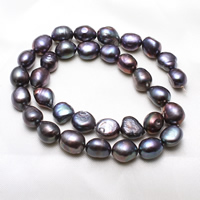 Barock kultivierten Süßwassersee Perlen, Natürliche kultivierte Süßwasserperlen, dunkelviolett, 9-10mm, Bohrung:ca. 0.8mm, Länge:ca. 14 ZollInch, verkauft von Strang