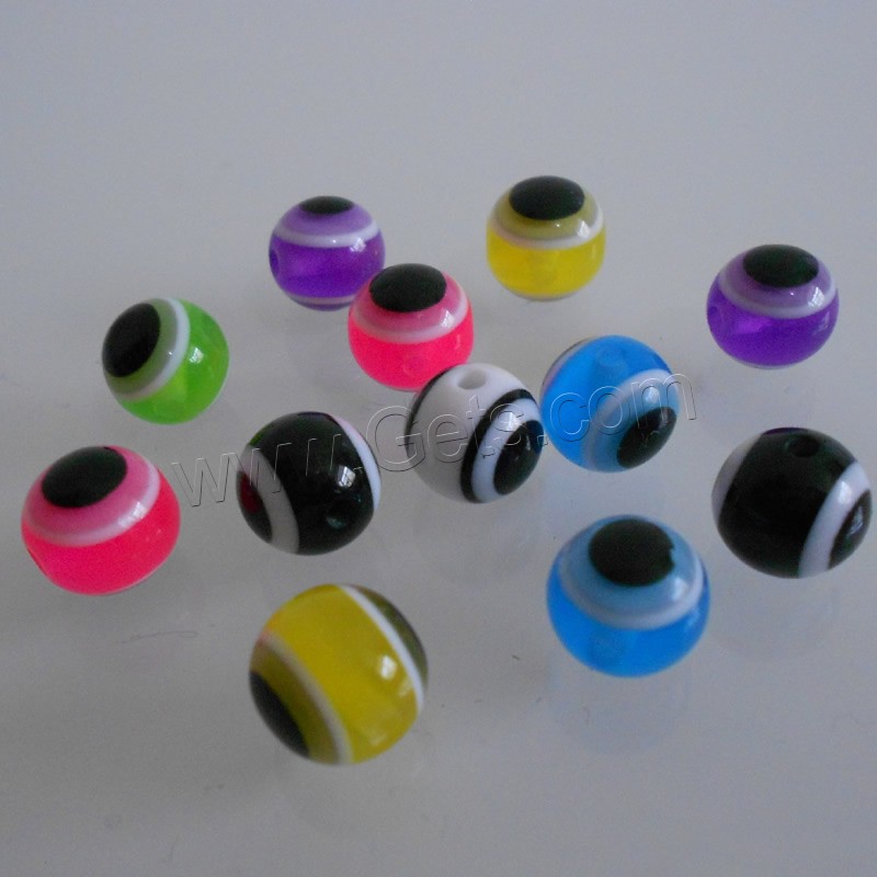 Evil Eye Resin Beads, Round, different size for choice, mixed colors, Hole:Approx 2mm, 1000PCs/Bag, Sold By Bag