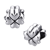 Zinc Alloy European Beads, Four Leaf Clover, antique silver color plated, without troll Approx 5mm 