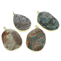 Impression Jasper Pendants, with brass bail, gold color plated, natural & mixed - Approx 