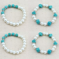 Synthetic Turquoise Bracelet, with ABS Plastic Pearl & Zinc Alloy, antique silver color plated & with rhinestone, 200mm Approx 7.5 Inch 