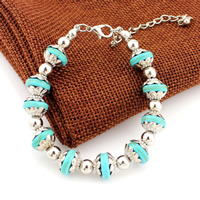 Zinc Alloy Turquoise Bracelets, with Synthetic Turquoise, with 5cm extender chain, platinum color plated, lead & cadmium free, 190mm Approx 7 Inch 