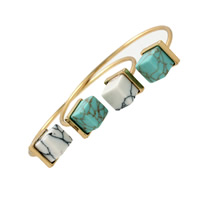 Zinc Alloy Cuff Bangle, with Synthetic Turquoise, Square, gold color plated lead & cadmium free, 10mm, Inner Approx 60mm Approx 6.5 Inch 