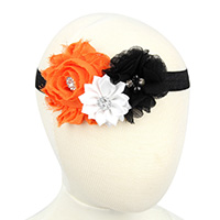 Fashion Baby Headband, Chiffon, with nylon elastic cord & Satin Ribbon & Zinc Alloy, Flower, platinum color plated, elastic & for children & Halloween Jewelry Gift & with rhinestone Approx 15 Inch 