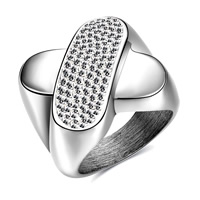 Newegg® Finger Ring, Stainless Steel, with Rhinestone Clay Pave, Letter X & for woman, original color 