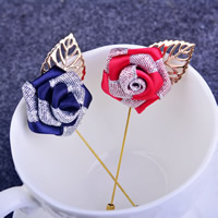Zinc Alloy Jewelry Brooch, with Satin Ribbon, Flower, gold color plated lead & cadmium free 