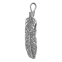 Zinc Alloy Feather Pendants, antique silver color plated Approx 