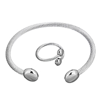 Fashion Stainless Steel Jewelry Sets, cuff bangle & finger ring, adjustable & for woman, original color, 12mm, 4mm, 11mm, Inner Approx US Ring .5 Approx 6.5 Inch 