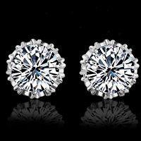 Cubic Zircon (CZ) Stud Earring, Brass, real silver plated, with cubic zirconia, lead & cadmium free 