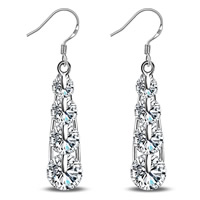 Cubic Zircon Brass Earring, with Cubic Zirconia, real silver plated, lead & cadmium free 