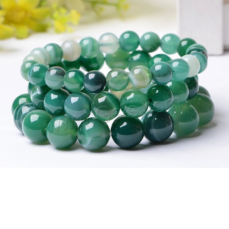 Green Agate Bracelets, Round, natural, Unisex & different size for choice, Length:Approx 7.5 Inch, Sold By Strand