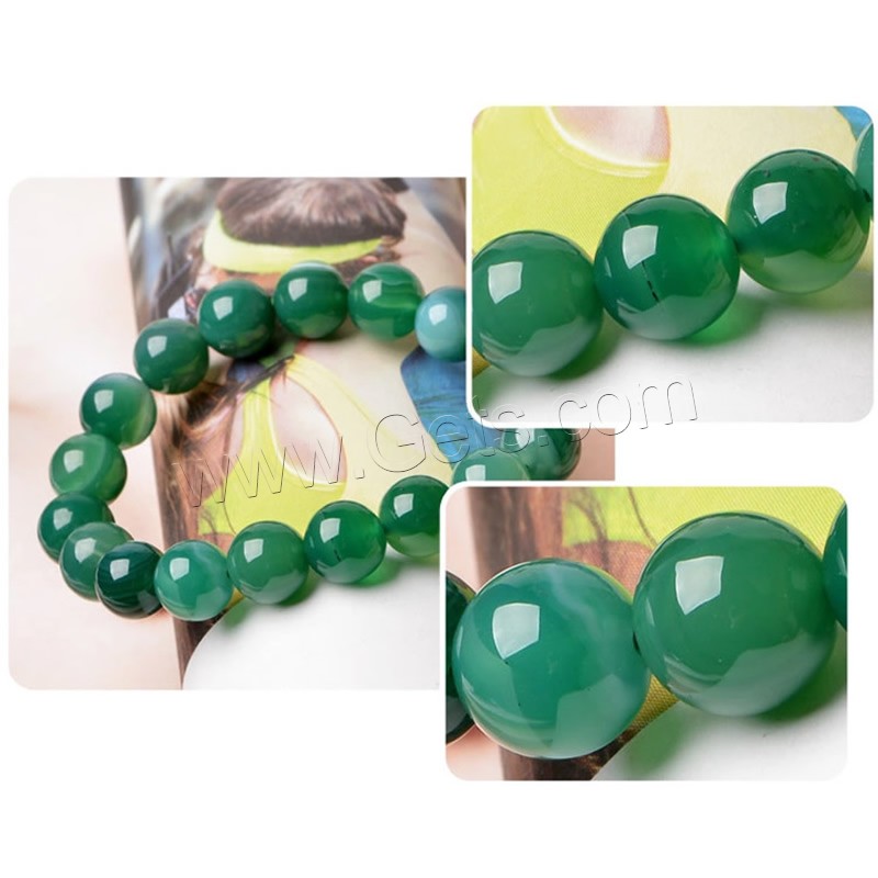 Green Agate Bracelets, Round, natural, Unisex & different size for choice, Length:Approx 7.5 Inch, Sold By Strand