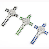 Zinc Alloy Cross Pendants, Crucifix Cross, platinum color plated, Christian Jewelry & with letter pattern & enamel lead & cadmium free, 70mm Approx 2mm 