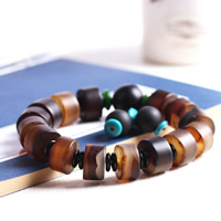 Wrist Mala, Coffee Agate, with Synthetic Turquoise & Black Agate, Flat Round, natural, charm bracelet Approx 7 Inch 