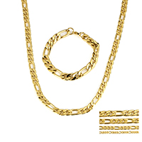Refine Stainless Steel Jewelry Sets, bracelet & necklace, gold color plated & figaro chain Approx 8 Inch, Approx  23.5 Inch 