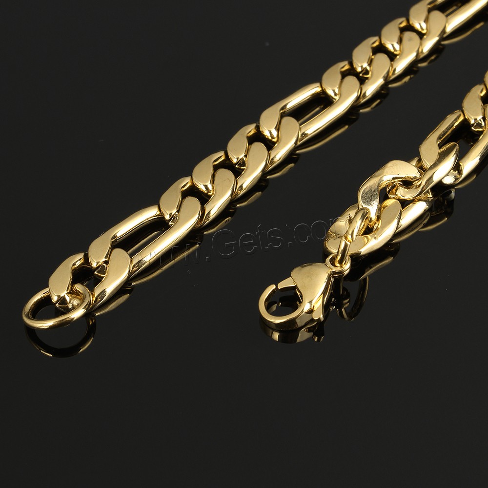 Refine Stainless Steel Jewelry Sets, bracelet & necklace, gold color plated, different size for choice & figaro chain, Length:Approx 8 Inch, Approx  23.5 Inch, Sold By Set