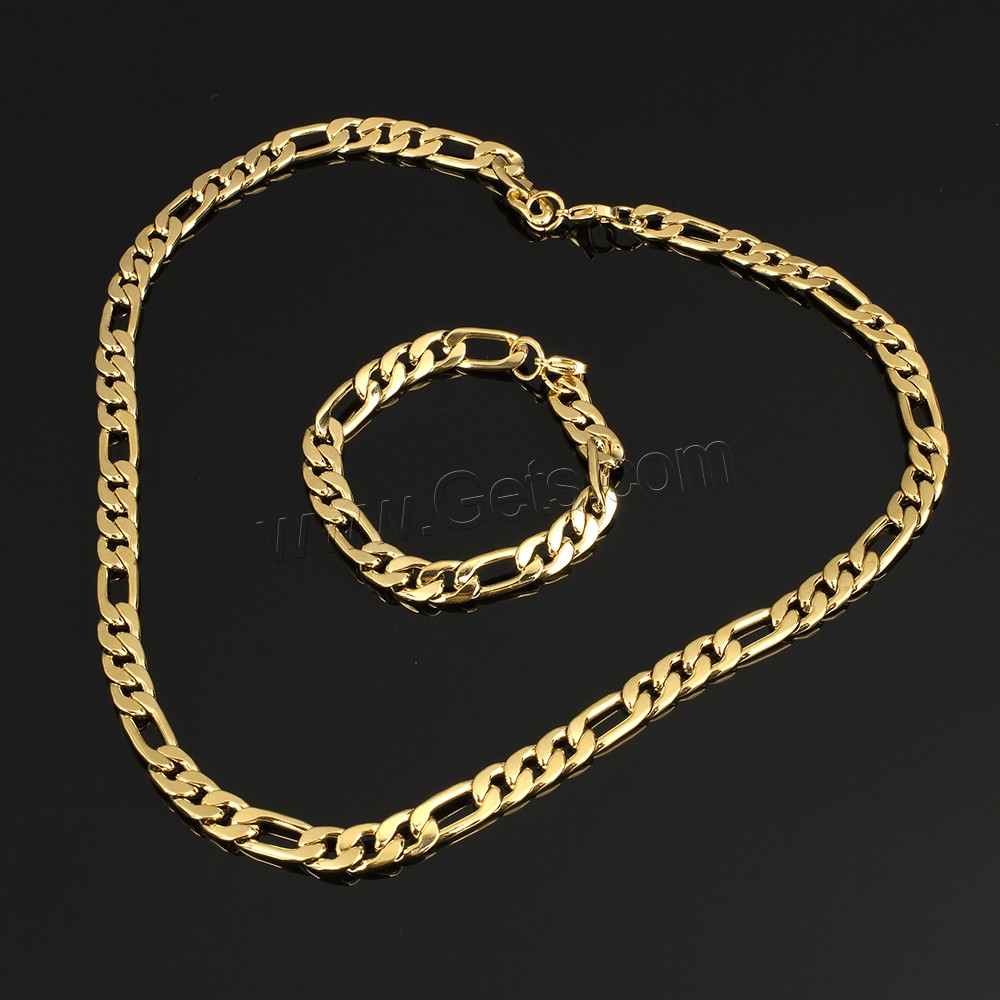 Refine Stainless Steel Jewelry Sets, bracelet & necklace, gold color plated, different size for choice & figaro chain, Length:Approx 8 Inch, Approx  23.5 Inch, Sold By Set