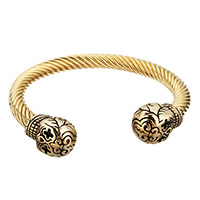 Stainless Steel Cuff Bangle, Skull, gold color plated, blacken, 15mm, 7mm, Inner Approx Approx 8 Inch 