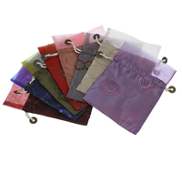 Satin Jewelry Pouches Bags, with Plastic Sequin & Organza, Rectangle, with flower pattern, mixed colors 
