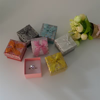 Cardboard Single Ring Box, with Sponge & Sparkle Ribbon, Square, mixed colors 