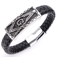 Men Bracelet, Titanium Steel, with PU Leather, for man & blacken, 11mm Approx 7.5 Inch 