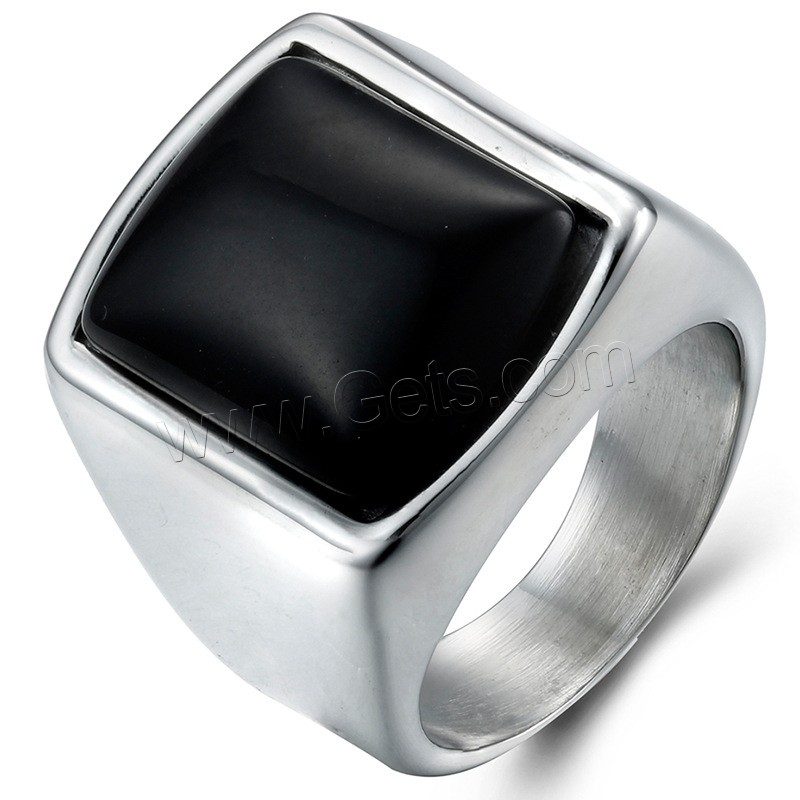 Men Stainless Steel Ring in Bulk, Titanium Steel, with Black Stone, Rectangle, Unisex & different size for choice, original color, 21.6mm, 29mm, Sold By PC