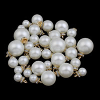 ABS Plastic Pendants, ABS Plastic Pearl, with rhinestone brass spacer, Round, gold color plated white Approx 2mm 