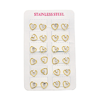 Stainless Steel Cubic Zirconia Stud Earring, Heart, gold color plated, with cubic zirconia 