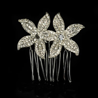 Bridal Decorative Hair Comb, Zinc Alloy, Flower, silver color plated, for bridal & with rhinestone, lead & cadmium free 