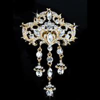 Bridal Decorative Hair Comb, Zinc Alloy, with Crystal, gold color plated, for bridal & faceted & with rhinestone, lead & cadmium free 