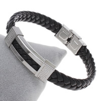PU Leather Cord Bracelets, Stainless Steel, with PU Leather, with letter pattern, original color Approx 7.5 Inch 